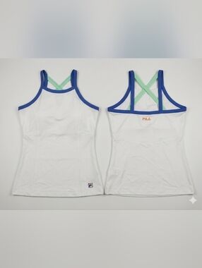 FILA White Tennis Tank with Blue Trim and Mint Straps